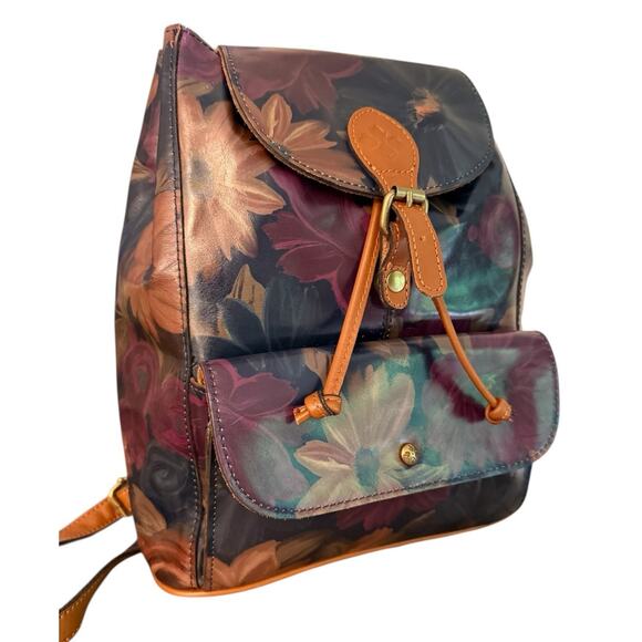 Patricia Nash Leather Drawstring Bucket Floral Backpack Purse Soft Lined Pockets - Picture 8 of 16
